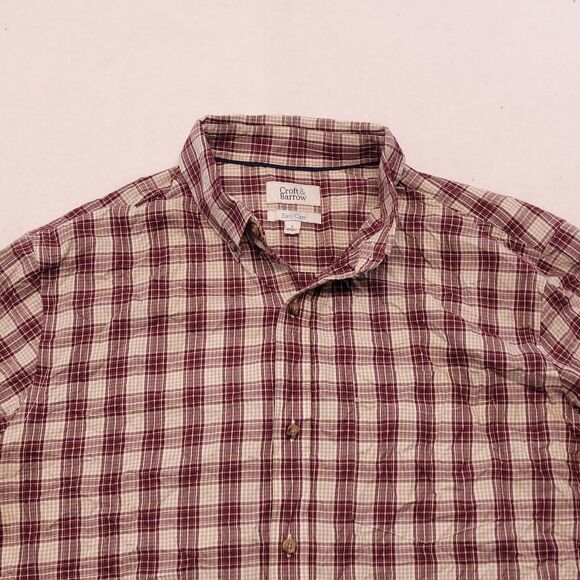 Croft & Barrow Tartan Flannel Button Up Casual Shirt Mens Size Large L Red Beige - Picture 1 of 11